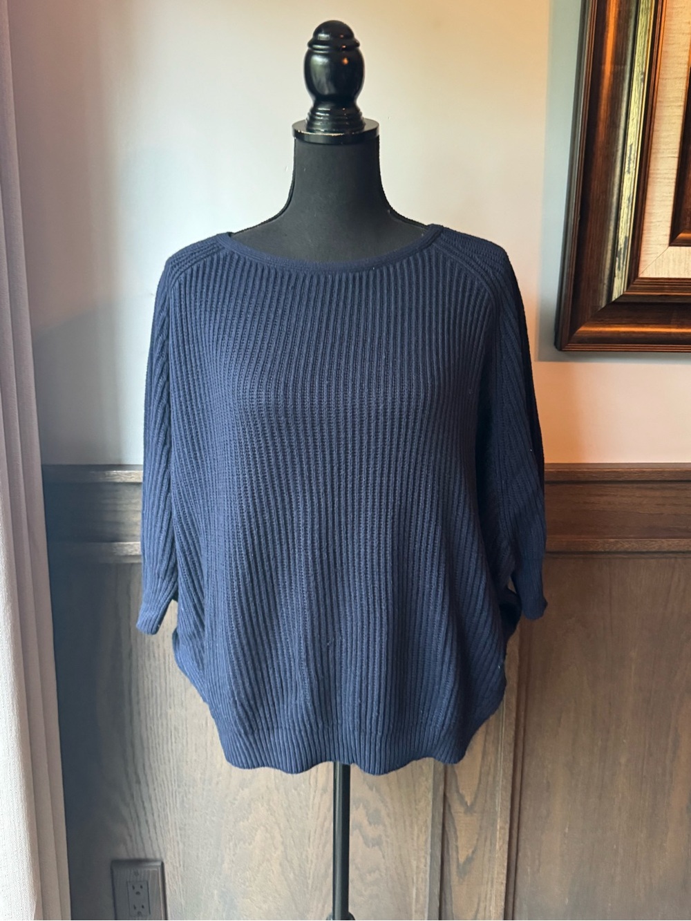 Chicos Classic Navy Ribbed Knit Women's Sweater